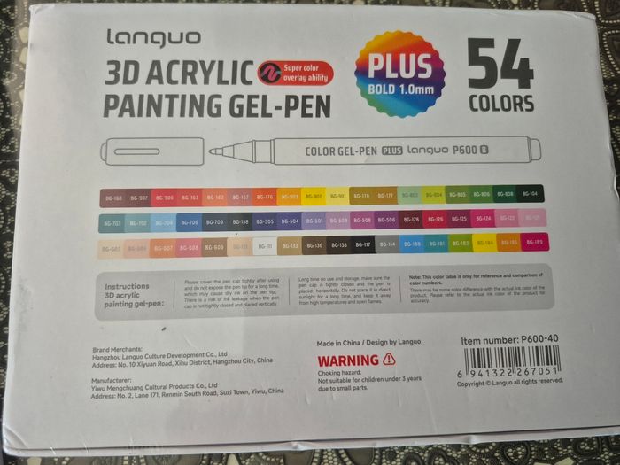 1 boîte de 54 languo plus 3D acrylic painting gel-pen encore sous blister - photo numéro 3