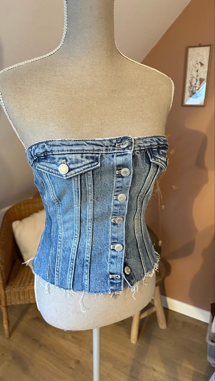 💜 Bustier en jeans bleu clair Zara taille S 💜 - photo numéro 2