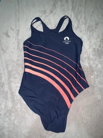 Maillot de bain fille bleu foncée  rose olympique