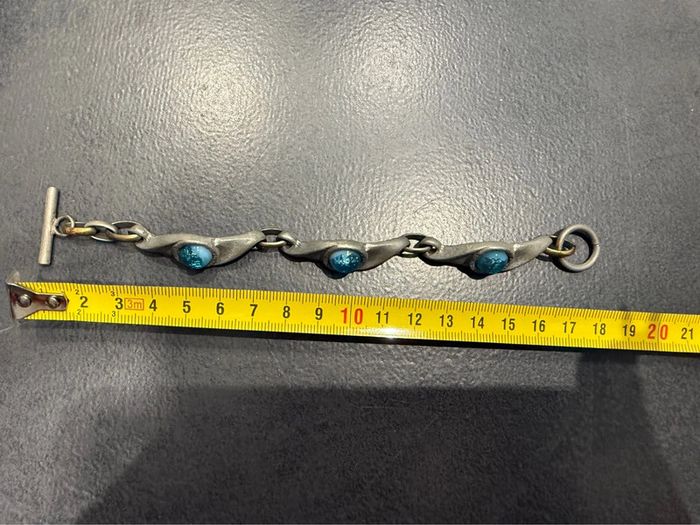 Bracelet, vintage, tout en métal et Pierre bleue fabrication artisanale - photo numéro 6