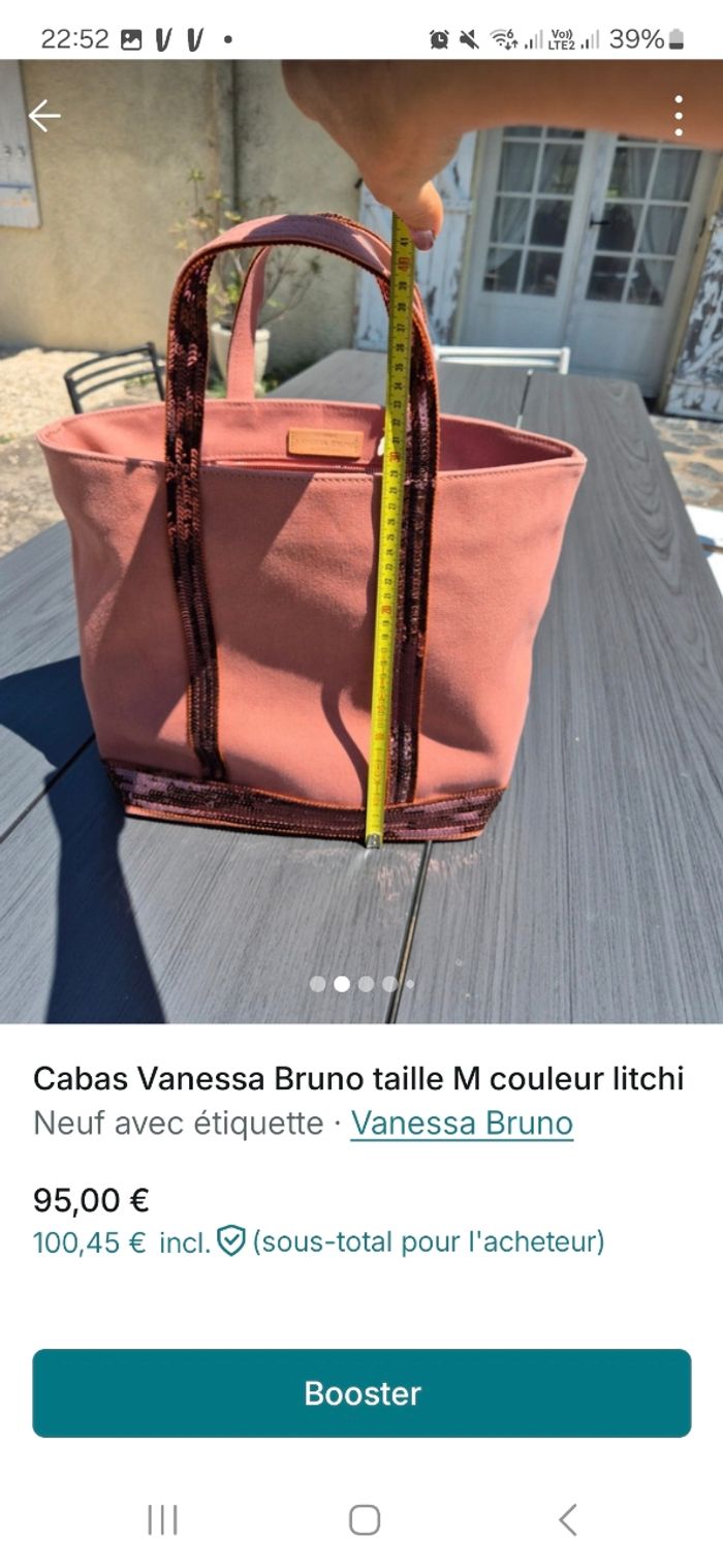 Cabas Vanessa Bruno taille M couleur litchi - photo numéro 4