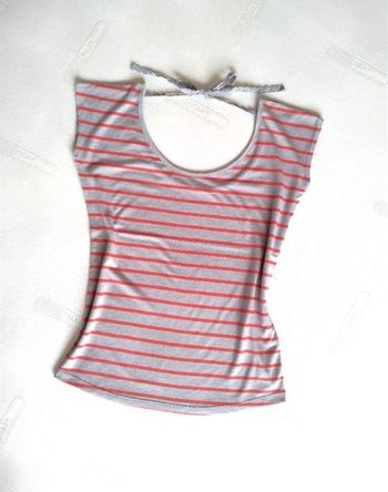 T-shirt sans manche gris à rayures corail - In Extenso