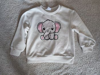 Pull/sweat blanc éléphant T.18-24 mois