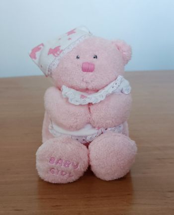 Peluche. Doudou ours rose avec un bonnet de nuit. TY. Baby girl. 17,5 cm
