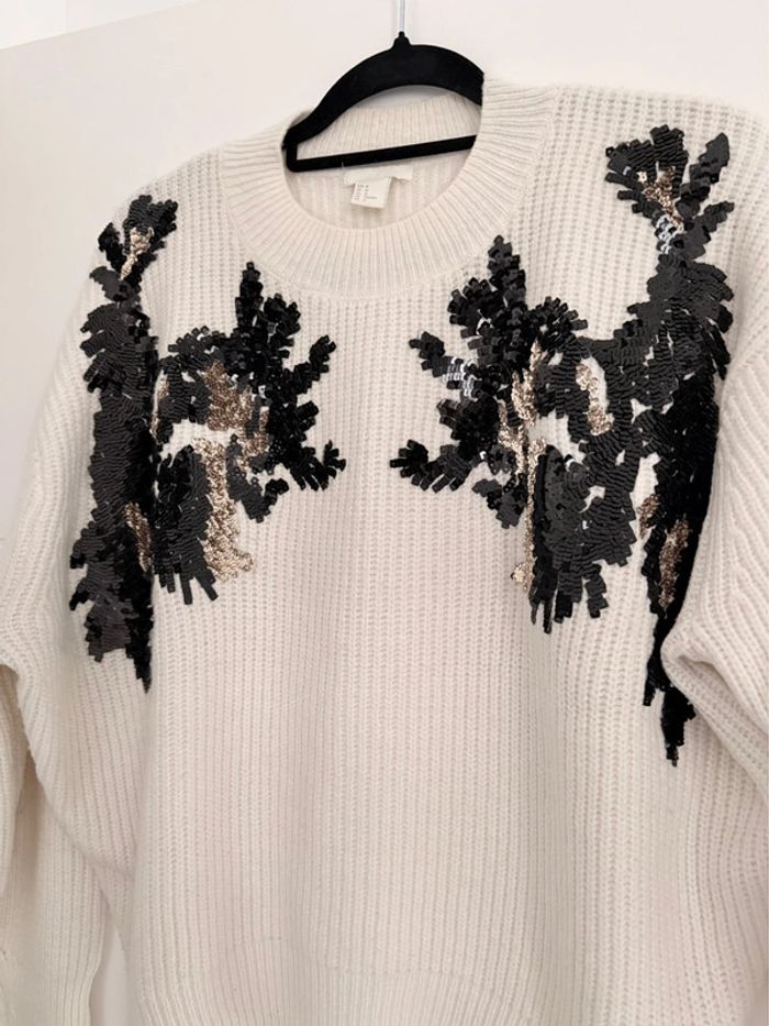 Pull hm maille vest sweat camisa blusa Maglia camicia sweater maglione suéter trui beige noir sequin - photo numéro 3