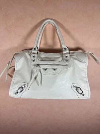 Sac à Main Blanc Crème en Cuir Vintage City Gaga