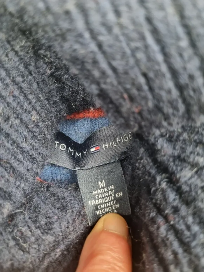 Pull col châle bleu marine à motifs Tommy Hilfiger – Taille M Homme (mesures en photos) - photo numéro 7