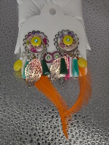 Boucles d oreilles bohème avec breloques et clips modèle 15, ikita en acier inoxydable