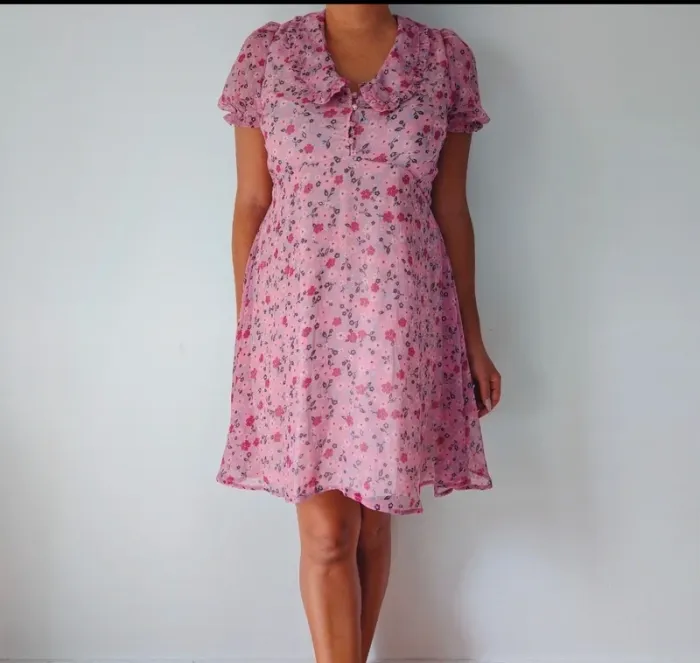 Robe d'été courte vintage rétro champêtre romantique rose fleuri taille 36 - photo numéro 2