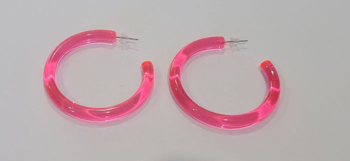 boucles d'oreilles creoles anneaux rose fluo party soirée année 80 - photo numéro 4