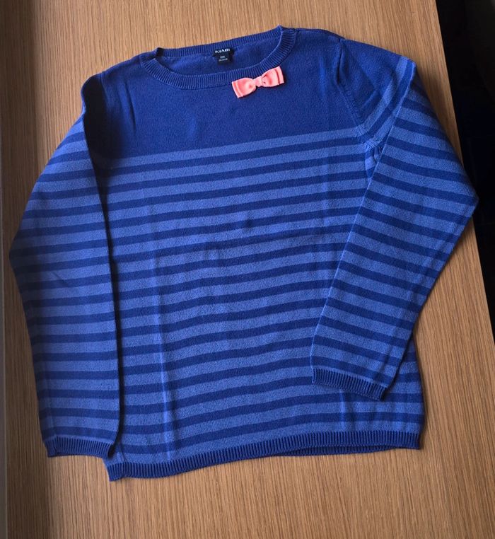 Pull marinière indigo petit noeud 10 ans