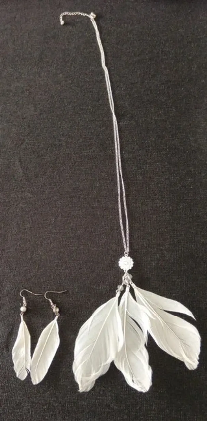 Collier boucle d oreille plume