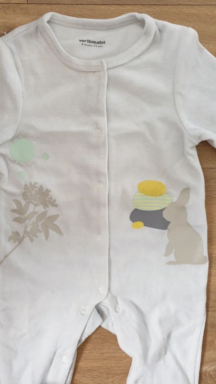 Pyjama bébé velours lapin, taille 9 mois, Vertbaudet - photo numéro 2