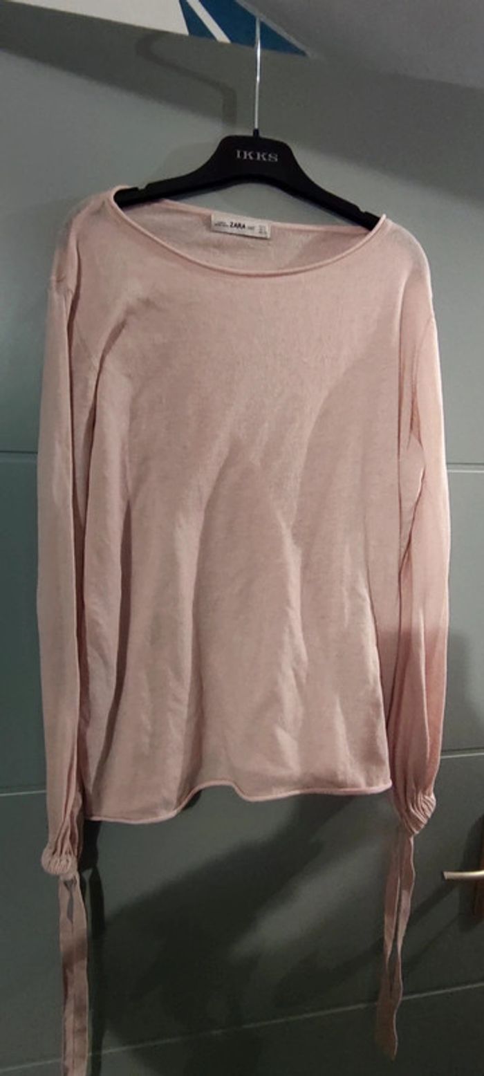 Pull léger rose Zara Knit manches longues à noeuds - photo numéro 3