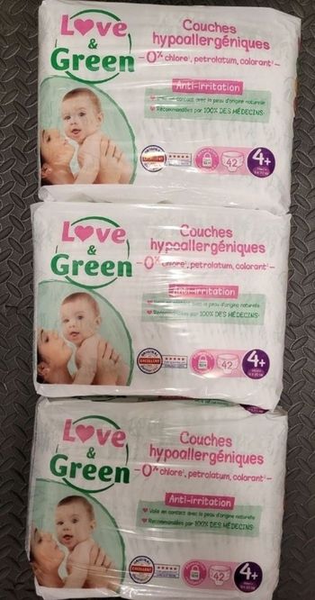 3 paquets de couches love and green taille 4+