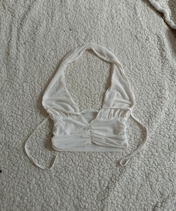 Haut dos nu blanc – effet drapé à nouer, style sexy vintage cute très doux