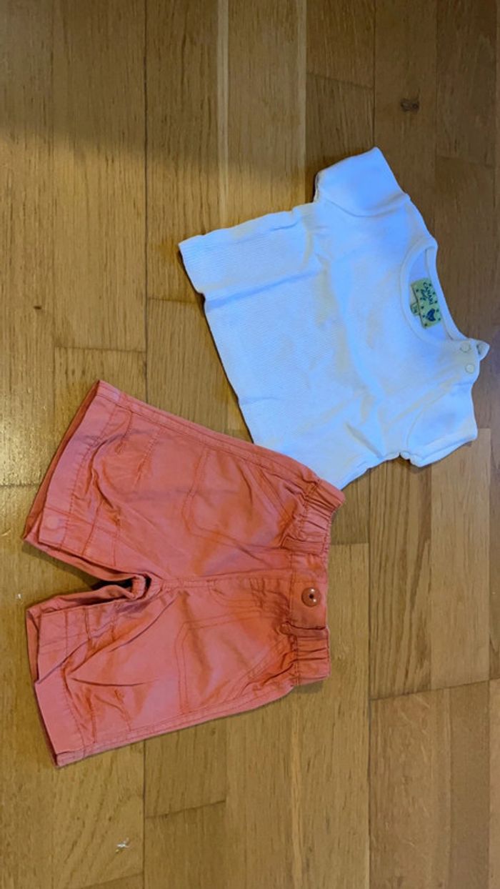 Ensemble été 3 mois orange et blanc - photo numéro 2