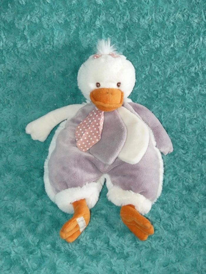 Doudou plat canard blanc violet Bokowski 🐥tbe