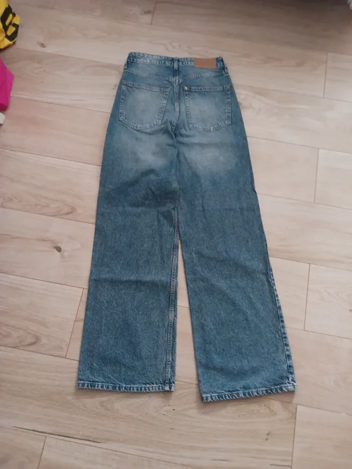 Jean femme bleu H&M Taille 36 denim taille haute Wide regular fit - photo numéro 2