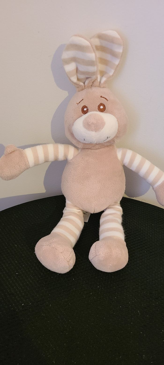 Doudou lapin beige blanc rayé SOFT FRIENDS - photo numéro 3