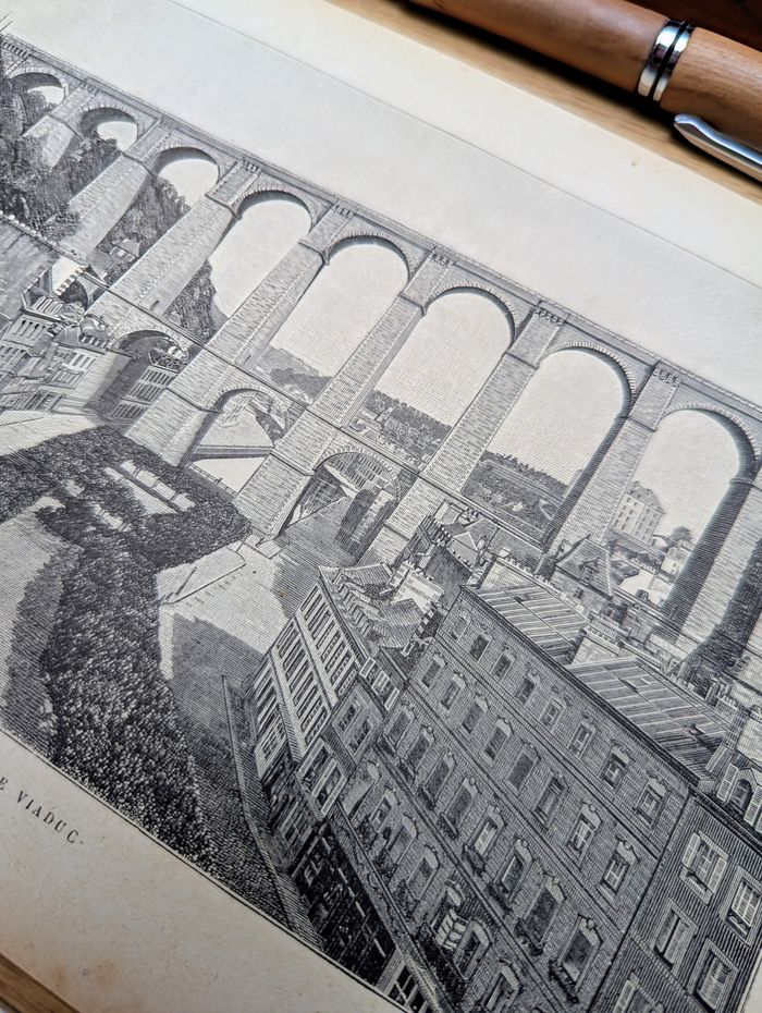 Imprimée en 1890, le Viaduc de Morlaix, Finistère. Original Vintage Authentique - photo numéro 7