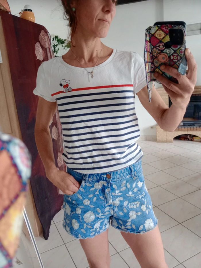 T-shirt femme s rayé Snoopy c85 - photo numéro 2