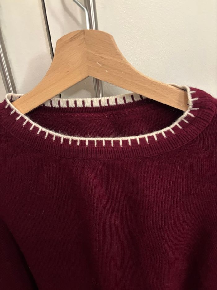 Pull acrylique oversize bordeaux et blanc - photo numéro 4