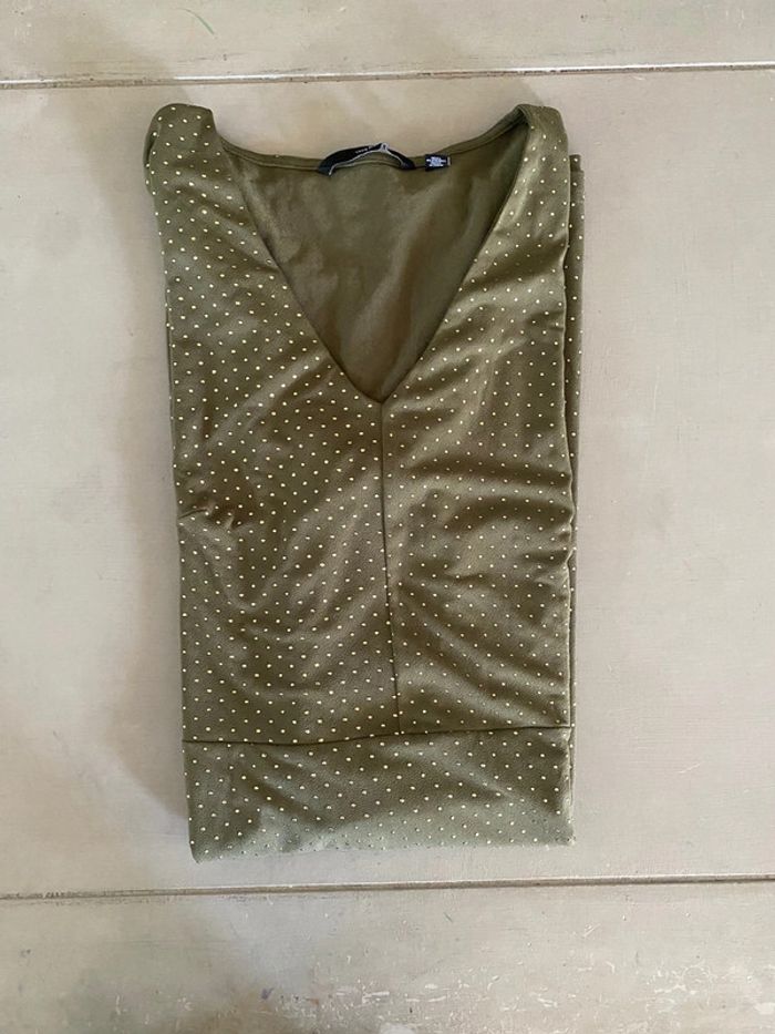 Robe Vero Moda vert kaki à pois dorés taille M - photo numéro 13