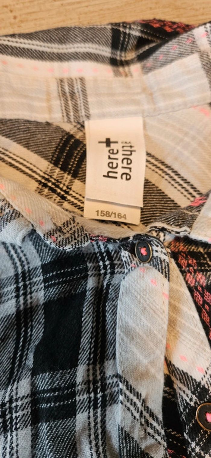 Chemise fille, à carreaux gris/noir/rose, C&A, taille158/164, nickel - photo numéro 5