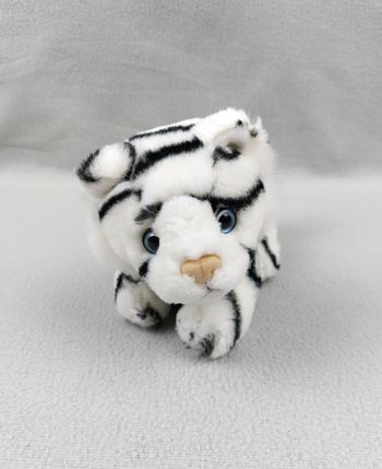 Peluche doudou tigre tigron tigreau blanc rayures noires yeux bleus 16 cm - A10963