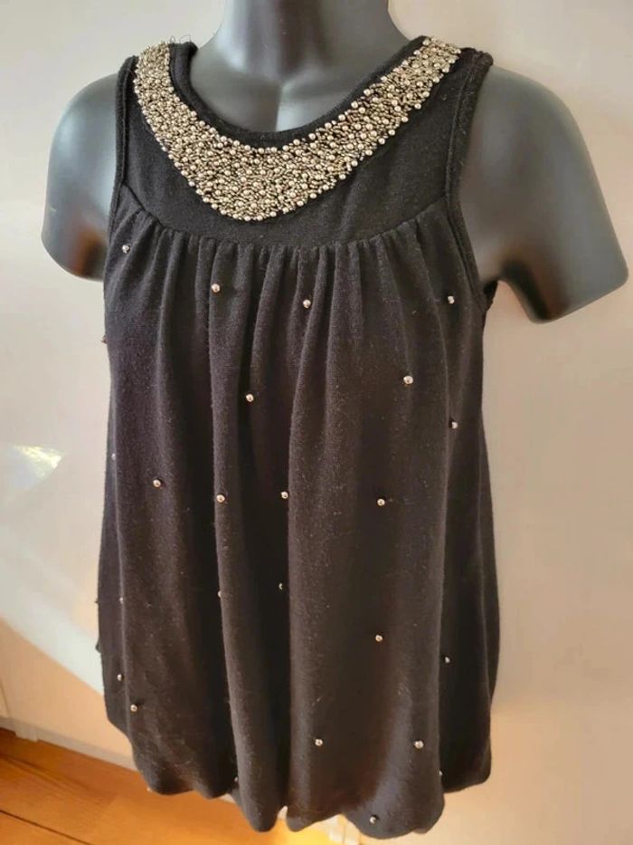 Débardeur Pull noir femme tunique collier perles Or S fête Noel - photo numéro 5