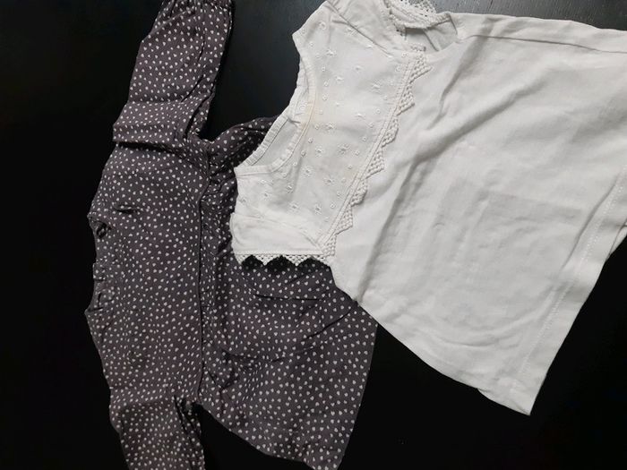 Lot tshirt chemise été bebe fille 3 mois tape a l'oeil kiabi broderie pois coeur - photo numéro 2