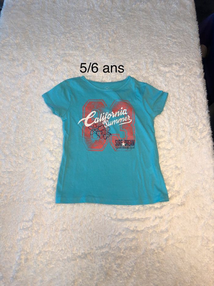 Tee shirt coton turquoise 5-6 ans
