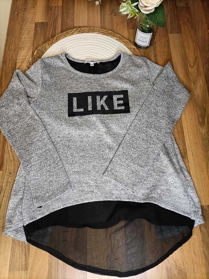 Pull gris pailleté avec chemise intégrée 12 ans Liberto