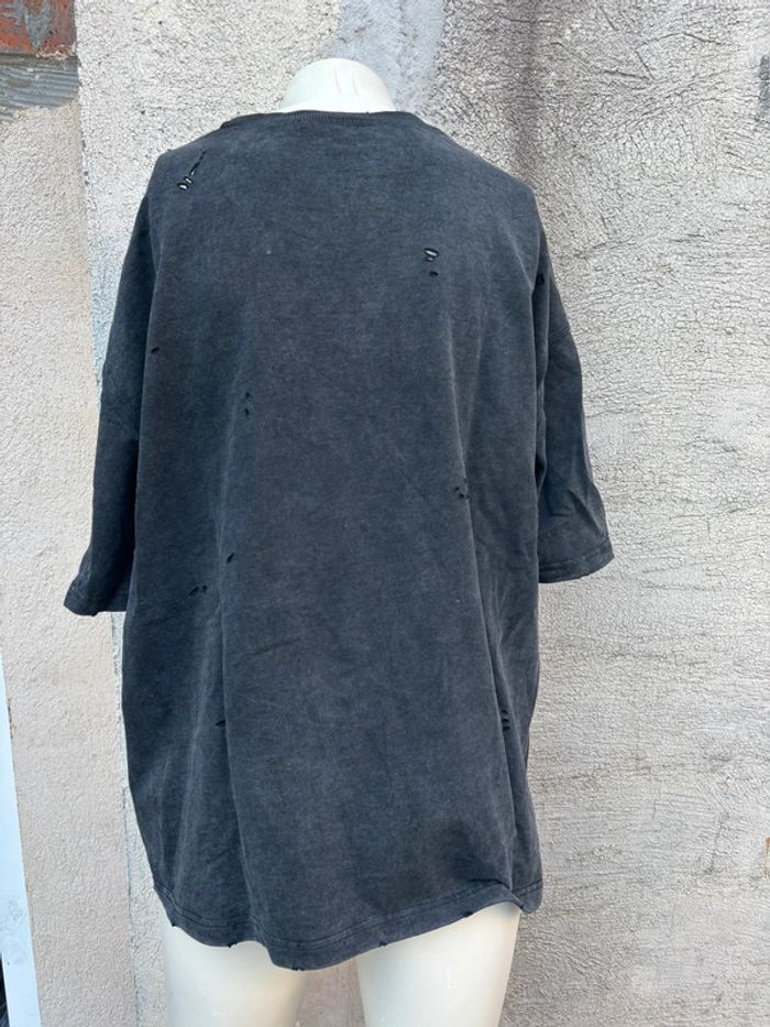 Tee-shirt Zara noir à trous, effet usé - Taille XL - photo numéro 8