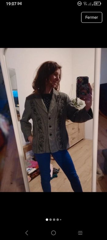 Veste blazer 42 grise brodée c80