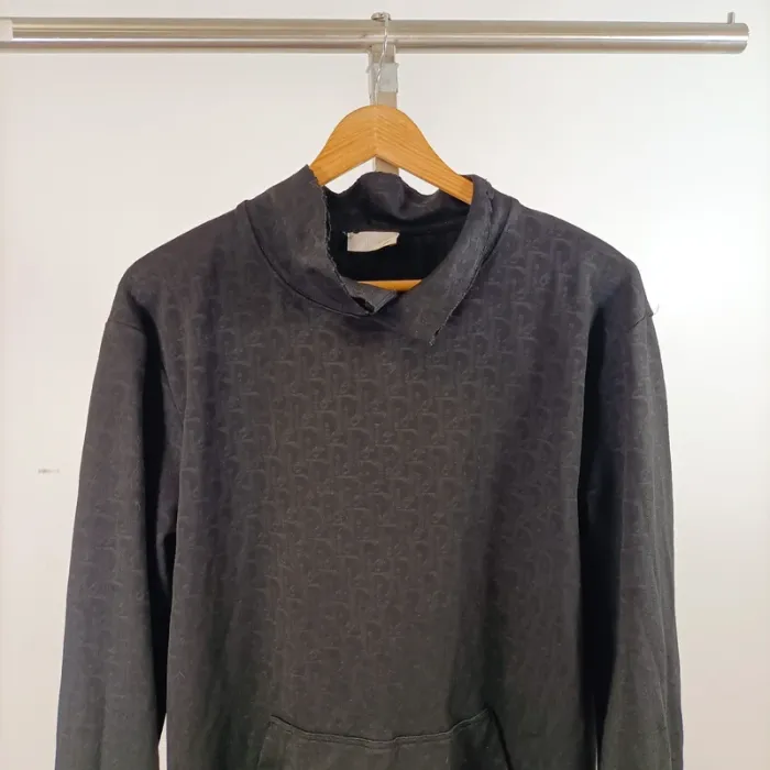 Sweat noir Made in Italy 100 % coton, col cheminée, poche kangourou, ton sur ton taille LA1369 - photo numéro 3