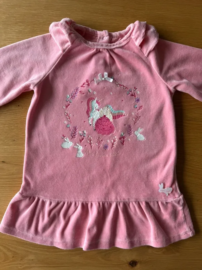 Chemise de nuit velours rose et bas en coton, thème licorne 🦄 - Taille 3 Ans - photo numéro 5