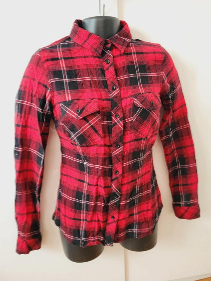 Chemise chemisier rouge motifs carreaux tartan Tally Weijl taille XXS 32 taille XS 34 en 100% coton - photo numéro 2