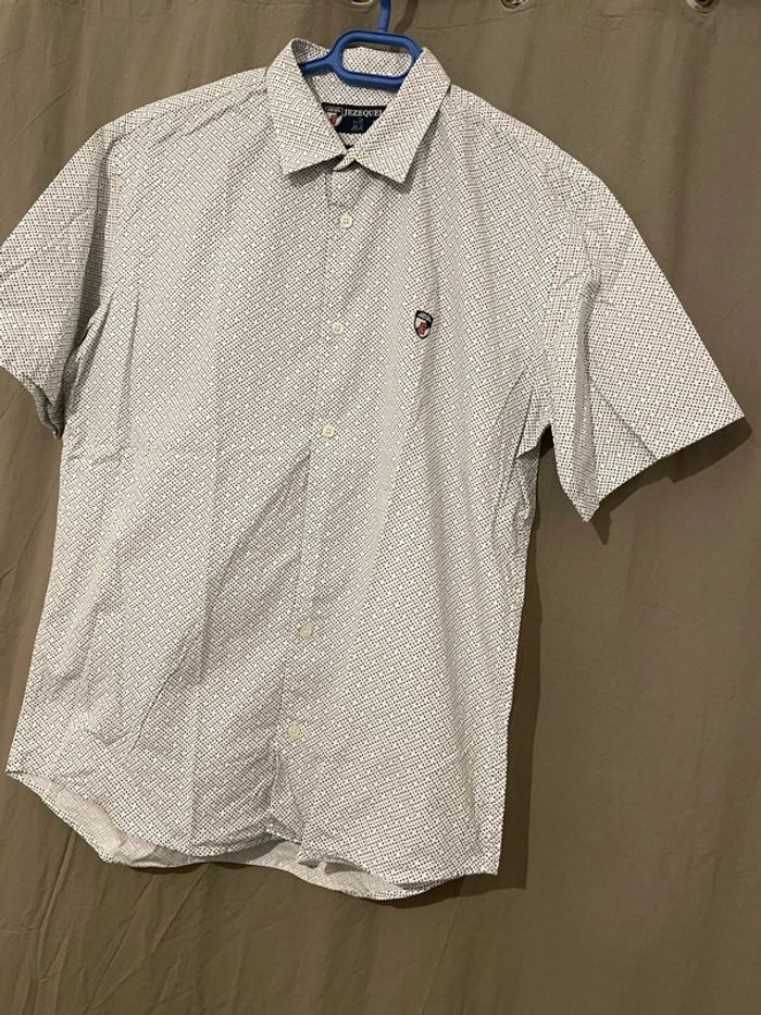 Chemise à manches courtes blanc motifs bleu marine et noir coupe slim fit Jezequel taille L - photo numéro 3
