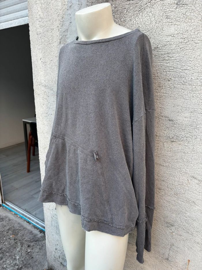 Pull léger Zara gris maille XL - col rond large - photo numéro 5