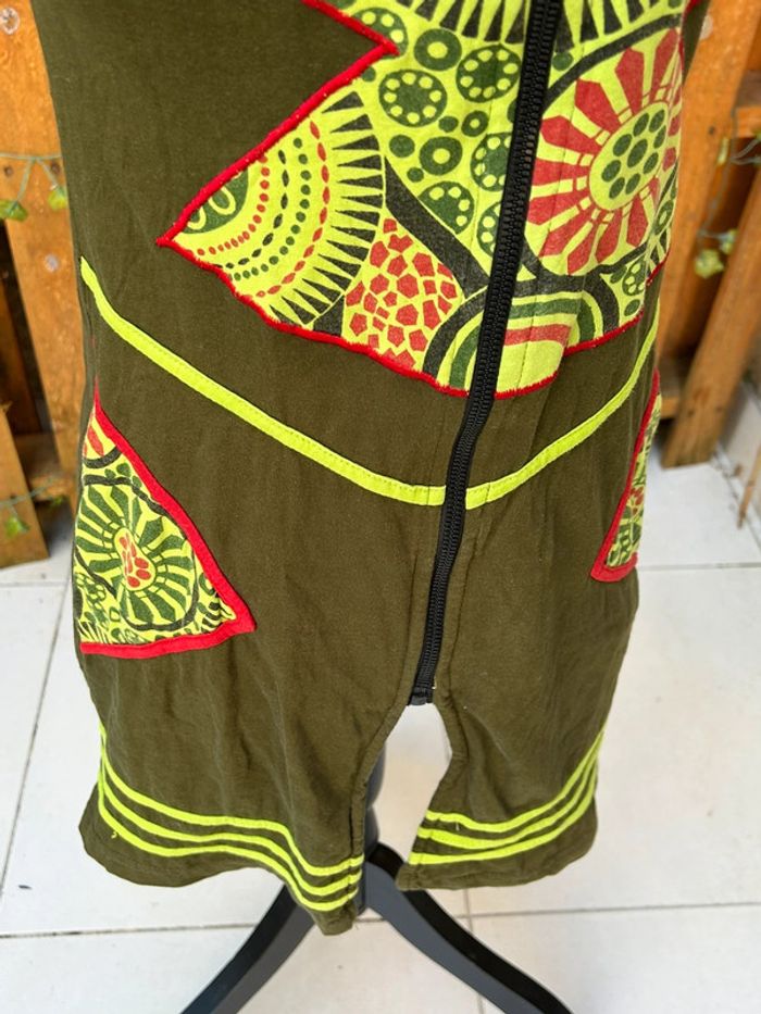 Veste longue gilet sans manches dipawali himitsu taille S M coton - capuche lutin kaki Népal - photo numéro 4