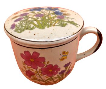 Mug Tisanière (3 pièces) Céramique décor floral Mug / Filtre / Couvercle