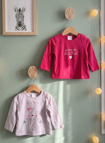 Lot 2 Hauts T-shirts Kiabi Fille Manches Longues 6 Mois - Très Bon État