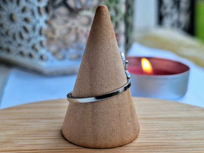 Bague Argentée réglable en forme de fleur de lotus pour femme / Bijou vintage Bague de yoga / Cadeau - photo numéro 3