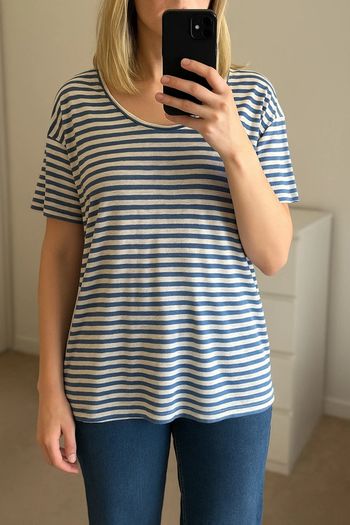 T-shirt rayé bleu et blanc – Monoprix – Taille XL – 100 % lin