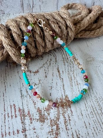 Bracelet de cheville en perles et cristal avec chaîne réglable