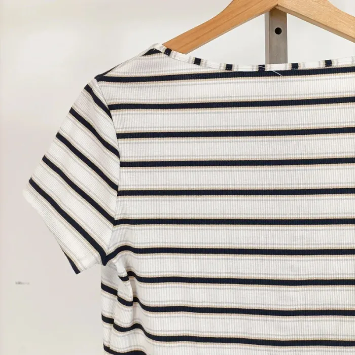 T-shirt blanc à rayures et nœud devant – Taille M A670 - photo numéro 8