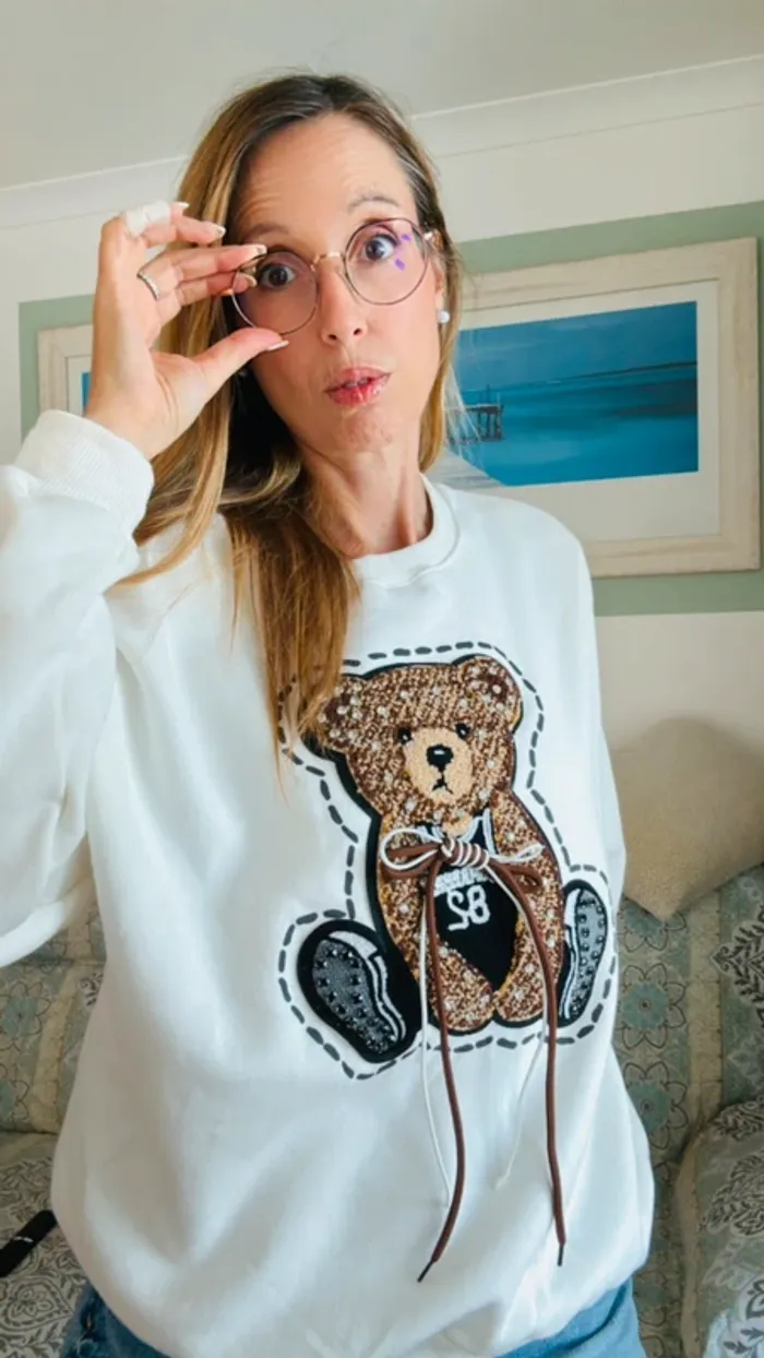 Sweat blanc tendance motif ourson strass taille unique - photo numéro 7