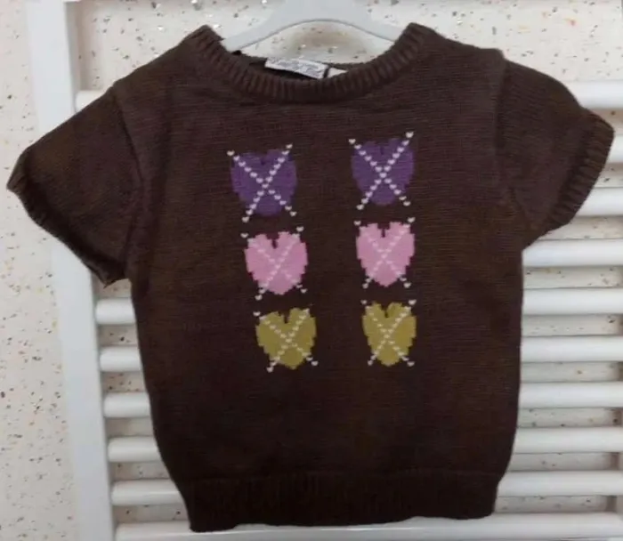 Pull manche  courte marron  motif  coeur  violet  rose  vert  anis  Knot  So  Bad Taille  6 ans - photo numéro 2